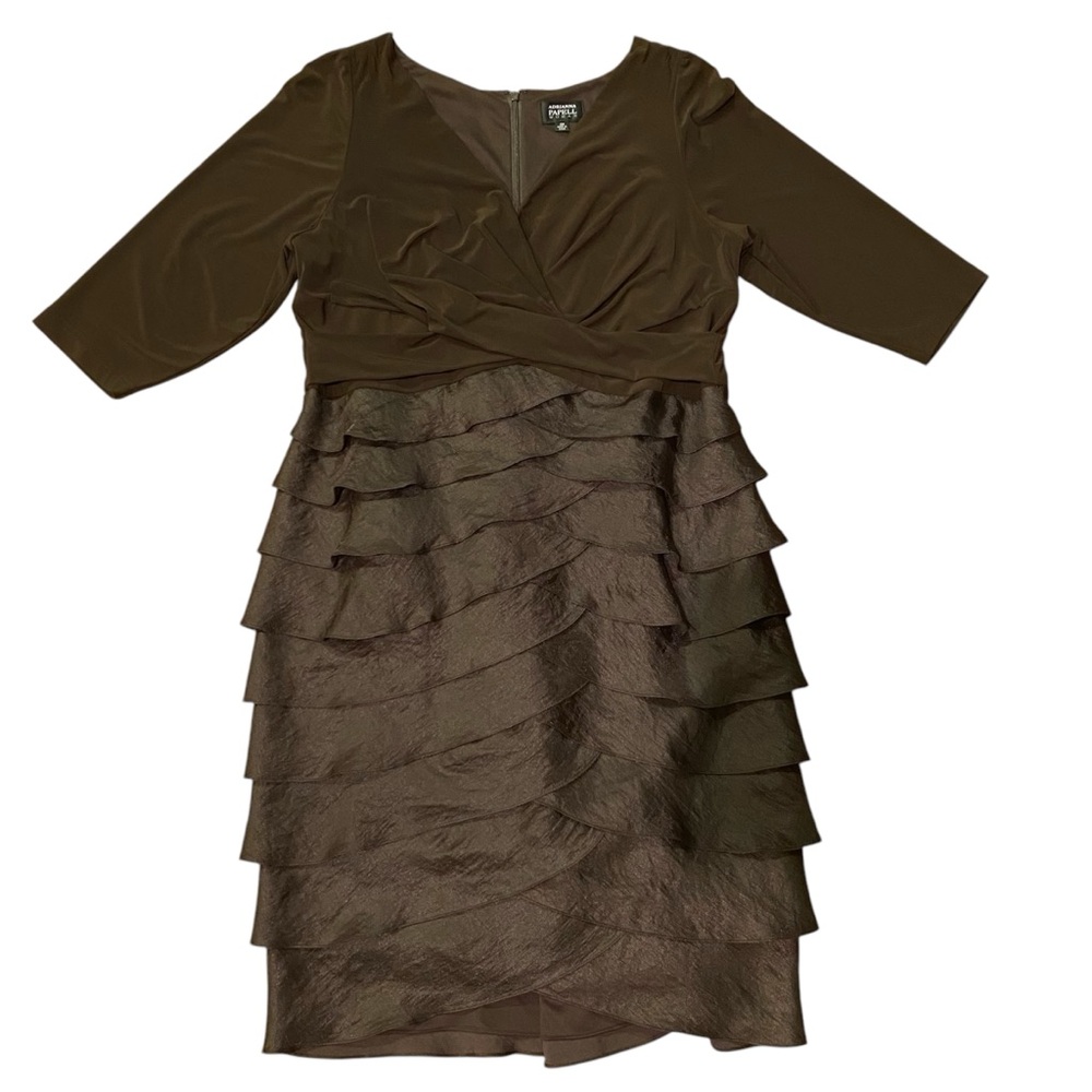 ADRIANNA PAPELL Brown Women’s Size 18W Iridescent Midi Long Sleeve Dress - EUC